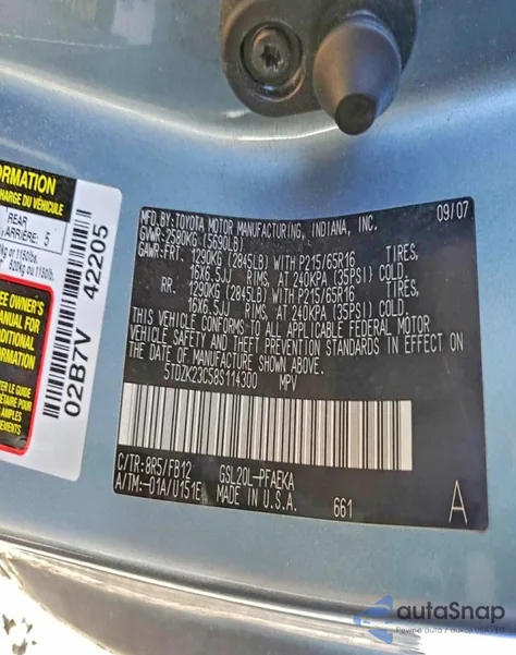 2008 Toyota Sienna Ce z USA, uszkodzony, nr VIN 5TDZK23C58S114300